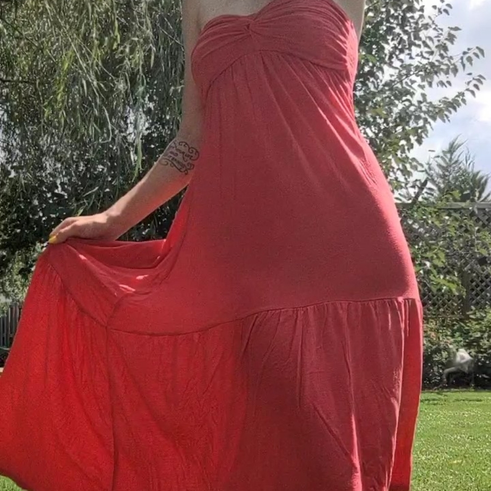 Coral strapless high low dress